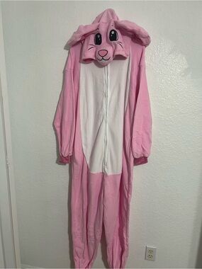 Pajama One Piece SIZE XL Easter Pink/White Cosplay Costume Pockets Zipper Bottom